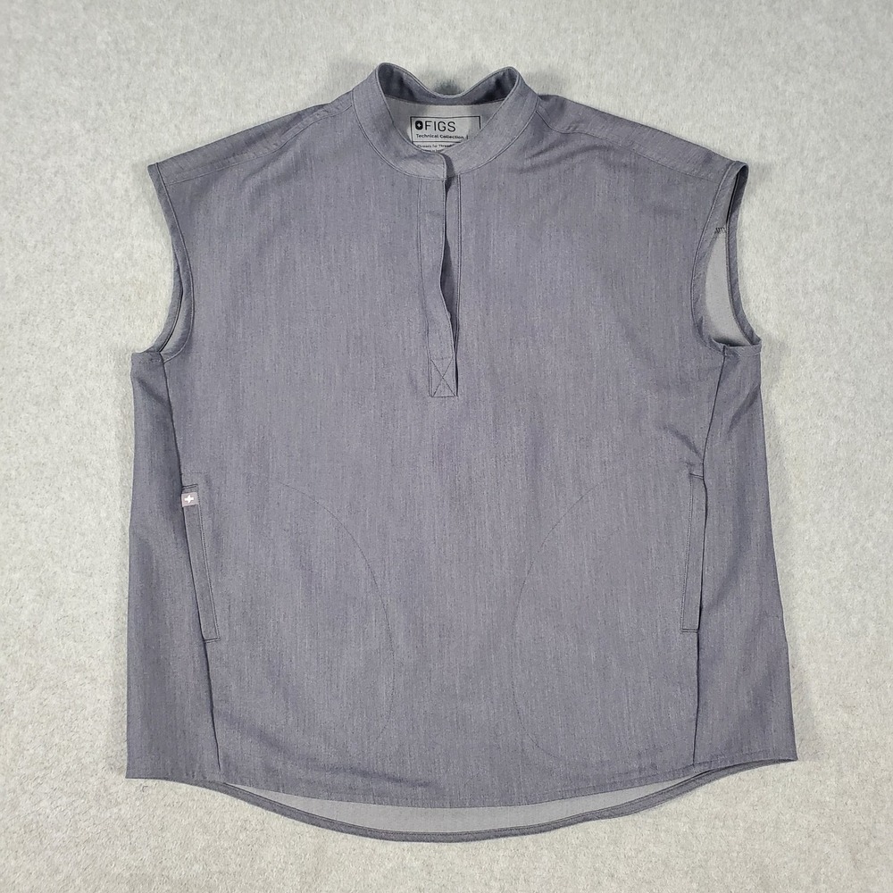 Figs Rafaela Oversized Scrub Top Womens Small Gray Sleeveless Mandarin Collar